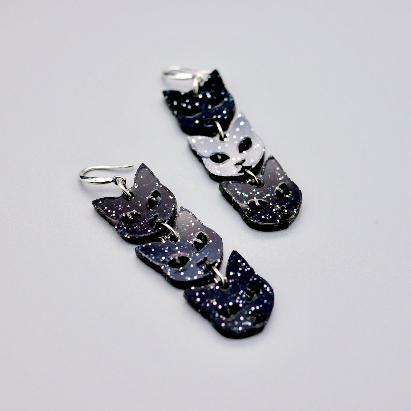 Lucky Black Cat Earrings - Black Glitter